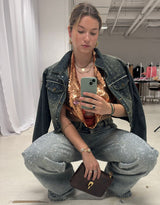 Sparkly mid waist wide jeans