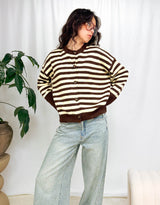 Wool blend striped button down cardigan