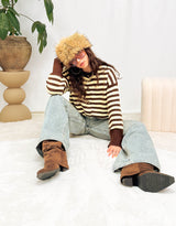 Wool blend striped button down cardigan