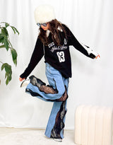 Oversized rugby with lace panels top