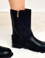 Double buckle low biker boots