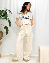 Wide leg drawstring trousers with side detail