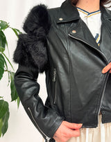 Faux fur detail sleeves cropped biker jacket