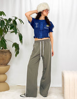Wide leg drawstring trousers with side detail