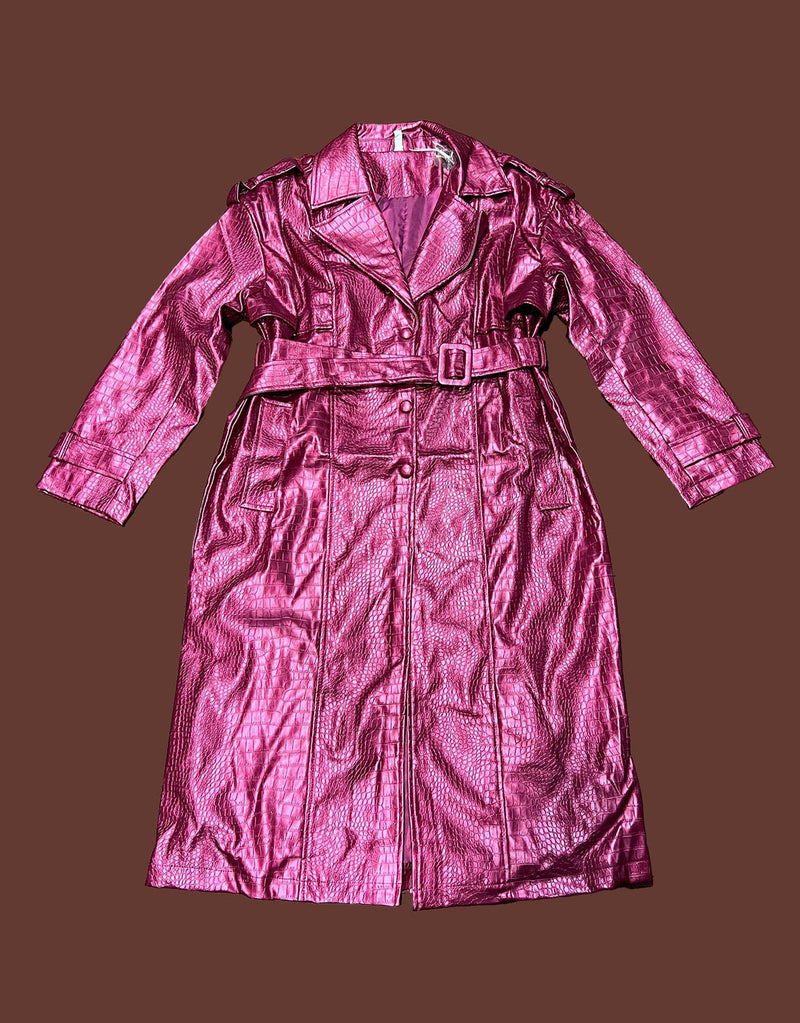 Metallic belted trenchcoat