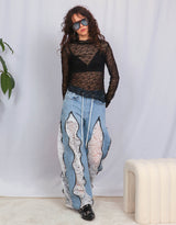 Lace asymmetric long sleeve top I