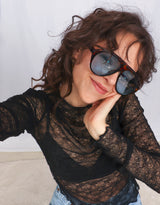 Lace asymmetric long sleeve top I