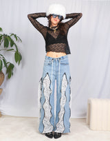 Lace asymmetric long sleeve top I