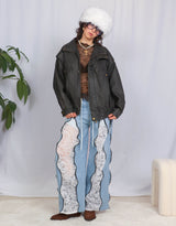 Oversized vegan leather bomber jacket