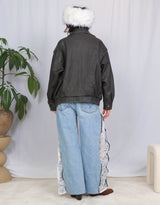 Oversized vegan leather bomber jacket