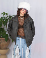 Oversized vegan leather bomber jacket