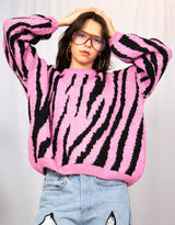 Zebra print wool blend balloon sleeves sweater