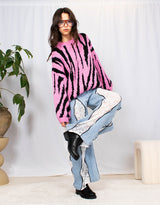 Zebra print wool blend balloon sleeves sweater