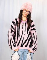Zebra print wool blend balloon sleeves sweater