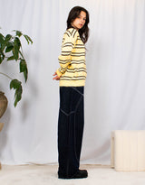 Wool blend striped knitted polo sweater