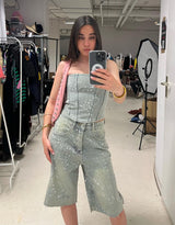 Sparkly detail denim tube top