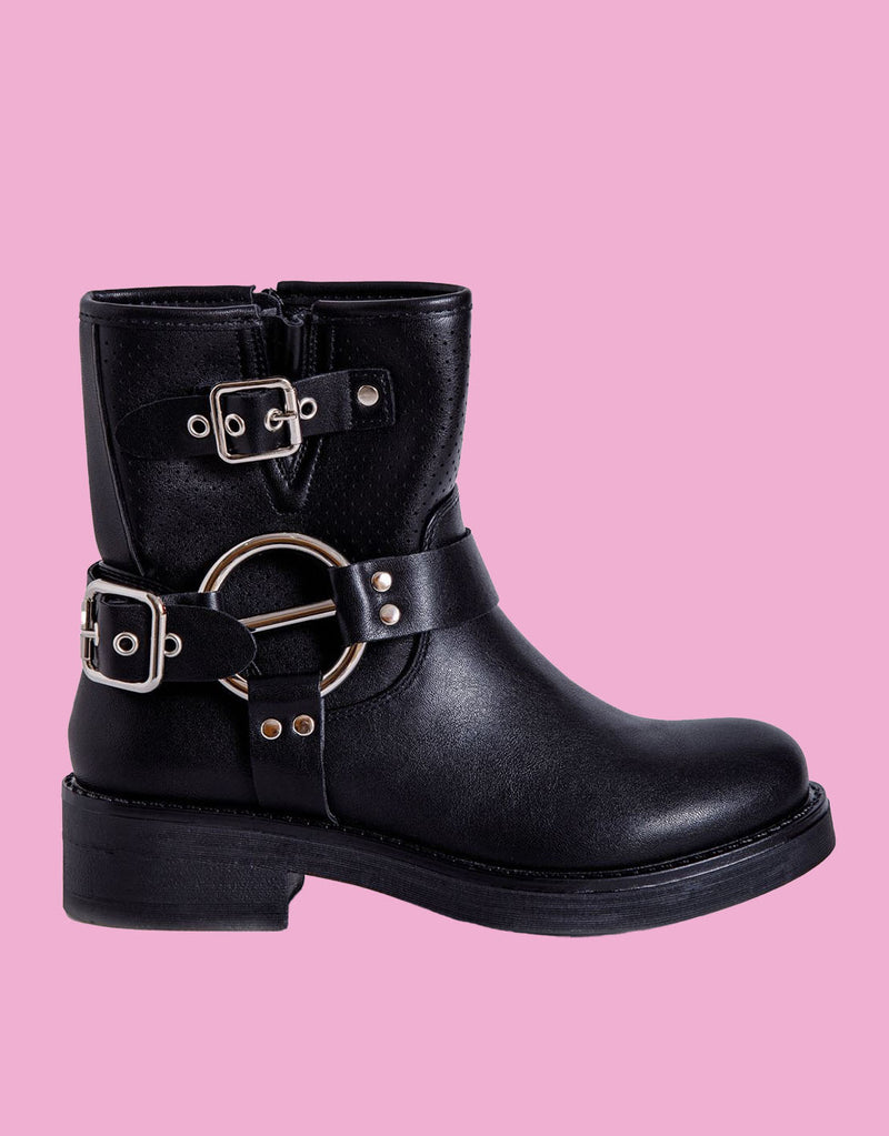 Vegan leather buckle ankle boots