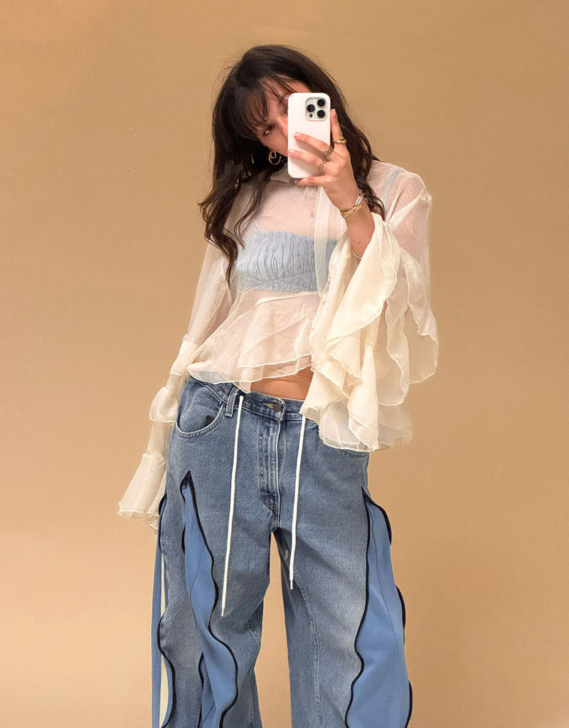 Vintage customized zipper details jeans