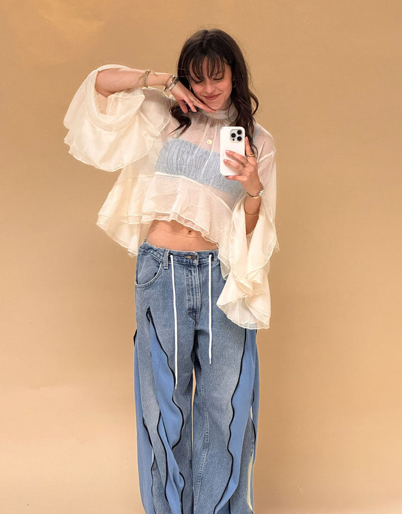 Vintage customized zipper details jeans