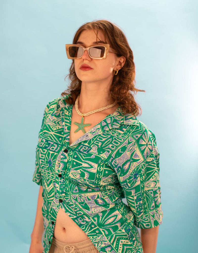 short sleeved button down blouse
