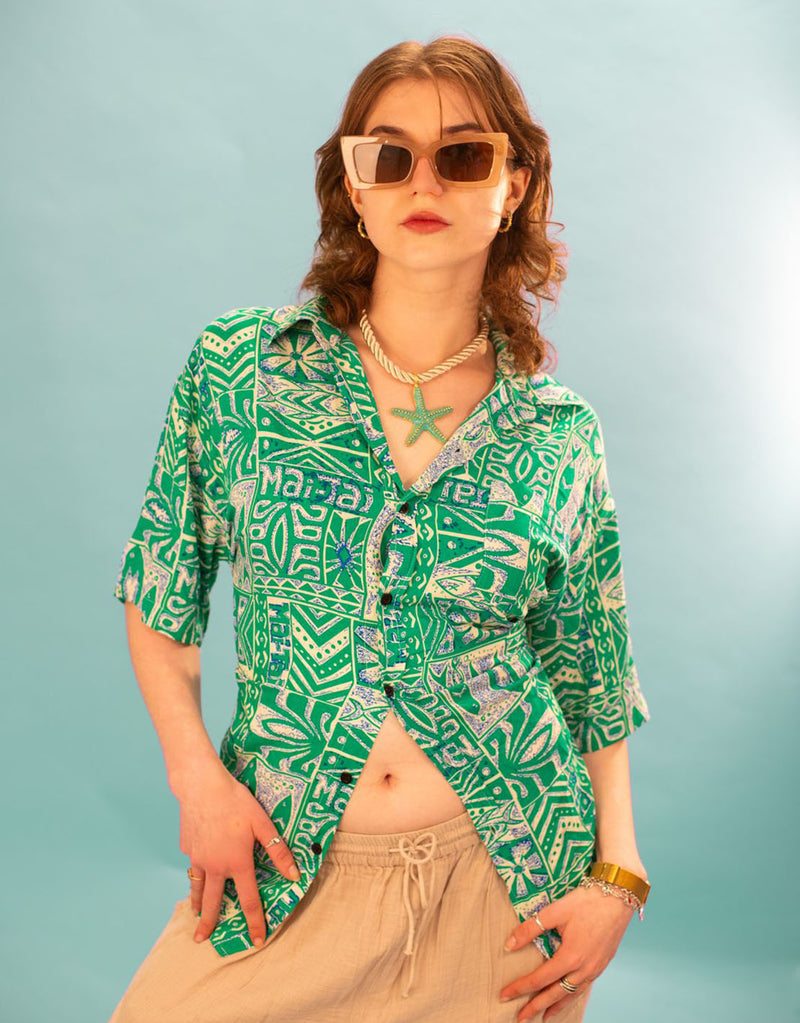 short sleeved button down blouse