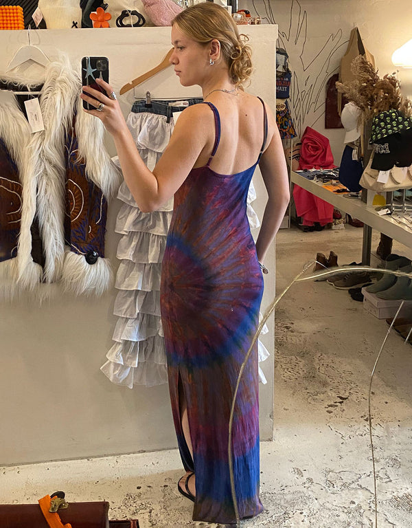 Handmade side split long dress with v-neck