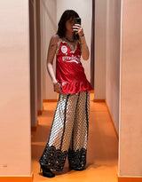 High waisted polka dot lace wide pants