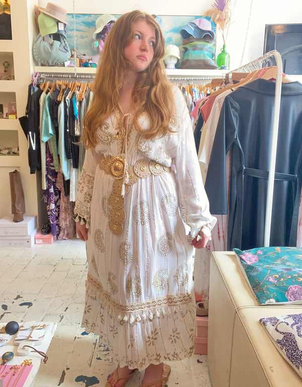 Sparkly embroidery v-neck boho dress