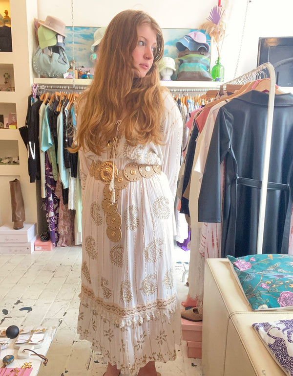 Sparkly embroidery v-neck boho dress