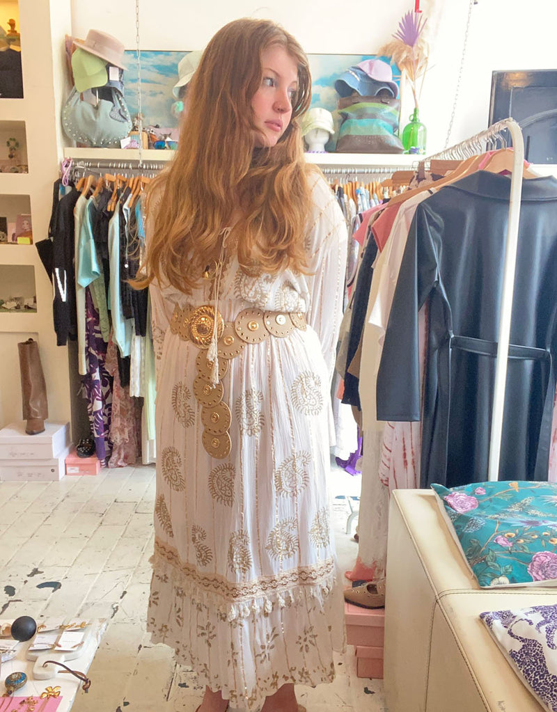 Sparkly embroidery v-neck boho dress