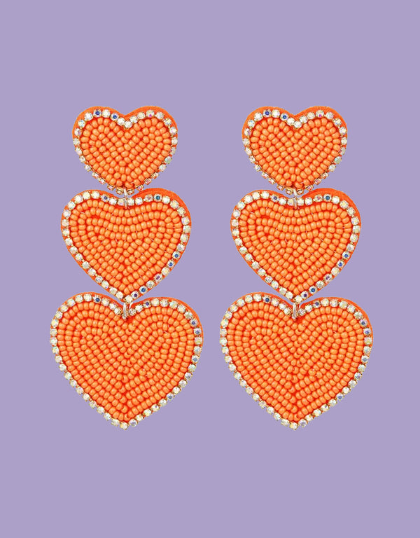 Beaded sparkly triple heart earrings