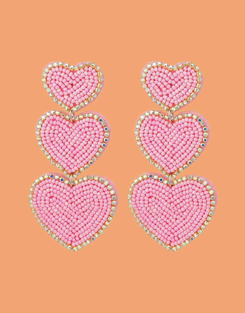 Beaded sparkly triple heart earrings
