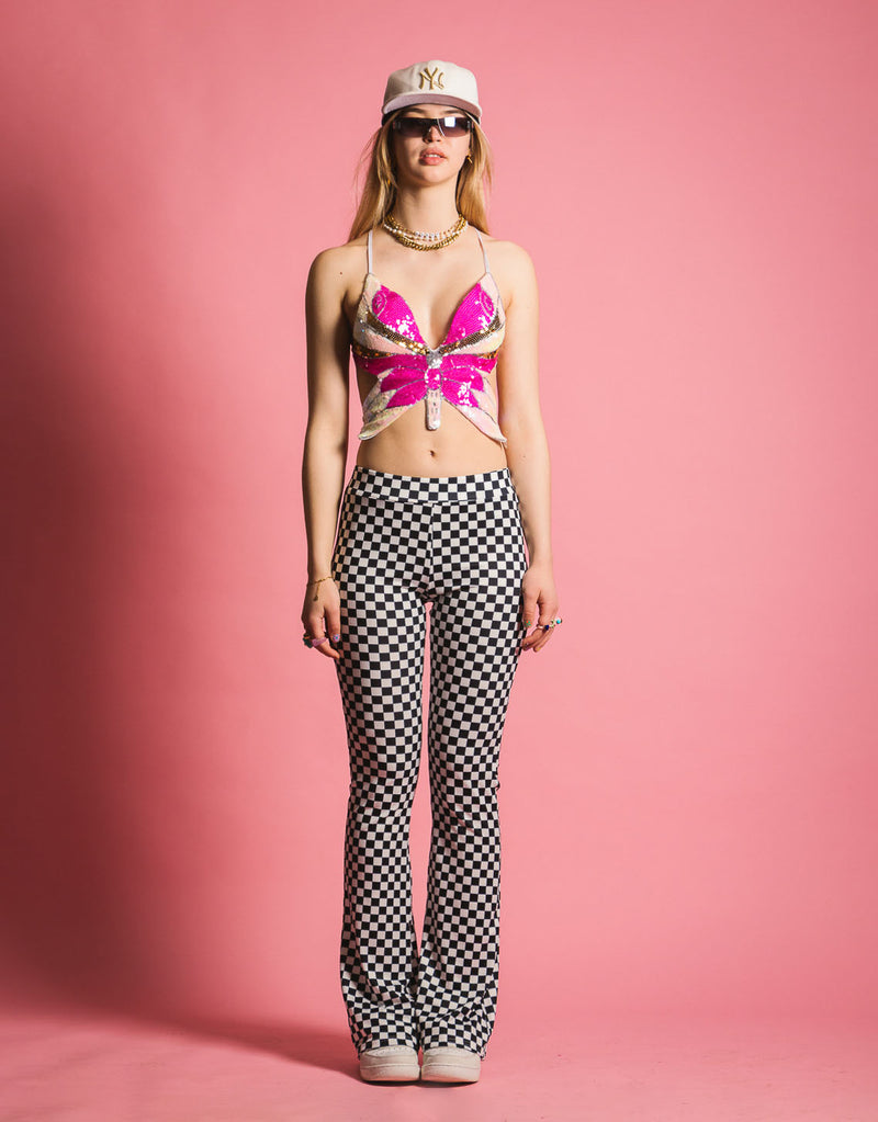 Checkered flared trousers