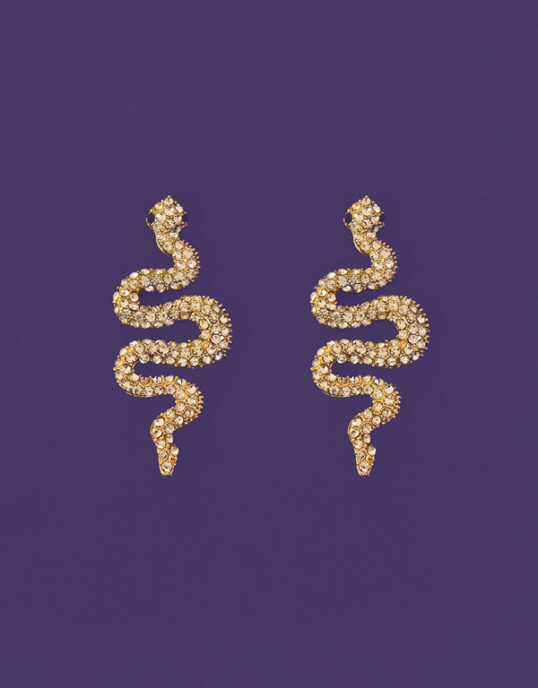 Clear diamante snake earrings