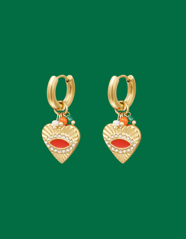 Colored beads heart earrings