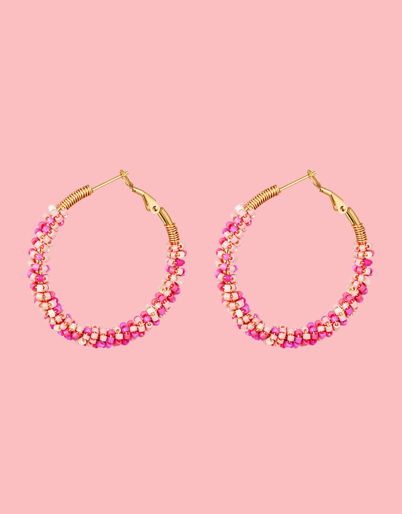 Colorful beads large hoops earrings