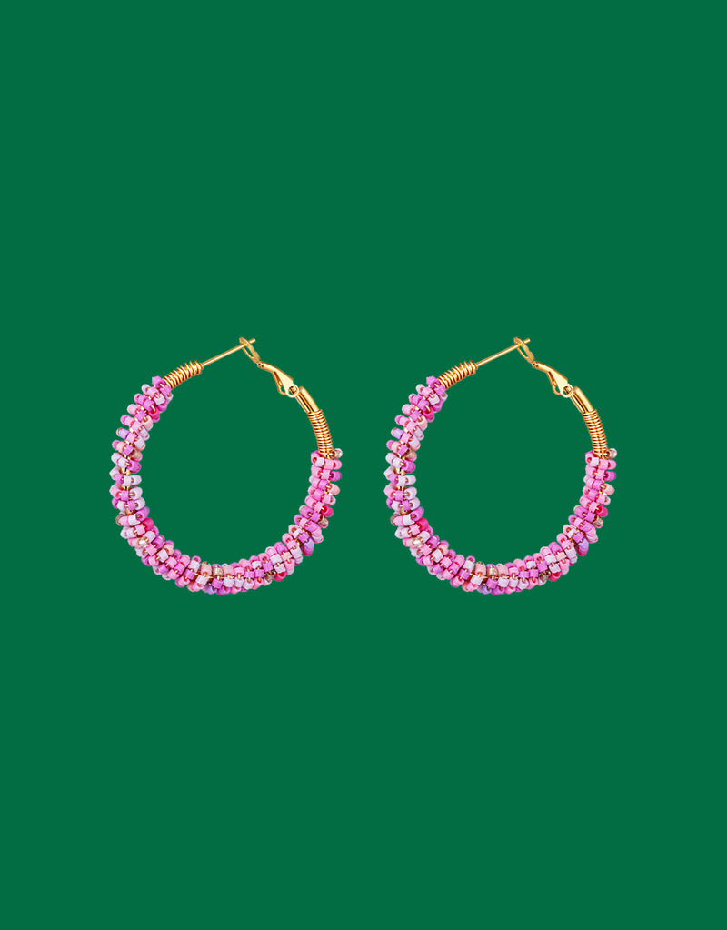 Colorful beads medium hoops earrings