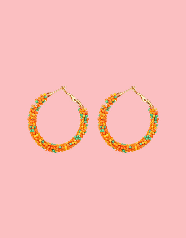 Colorful beads medium hoops earrings