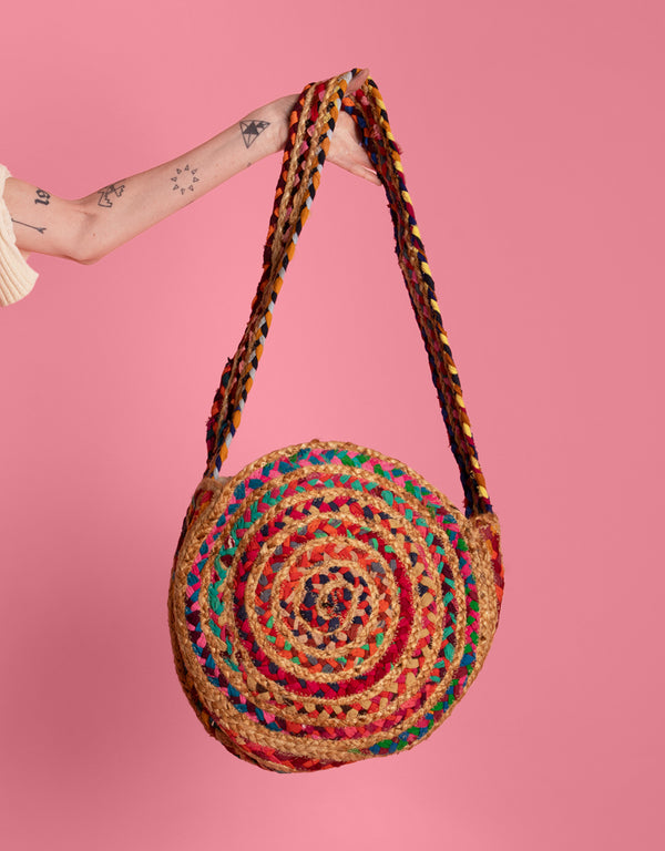 Colorful woven round bag