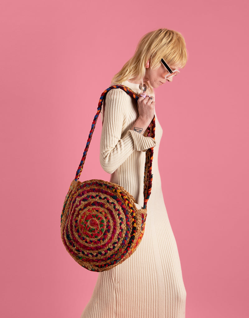 Colorful woven round bag
