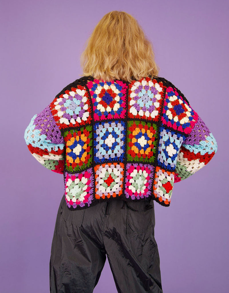 Crochet patch short cardigan