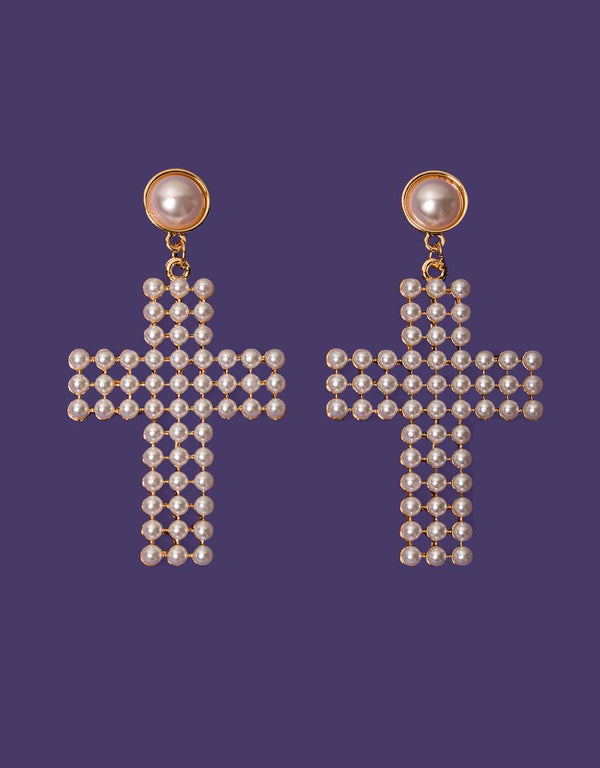 Cross Pearle Earrings