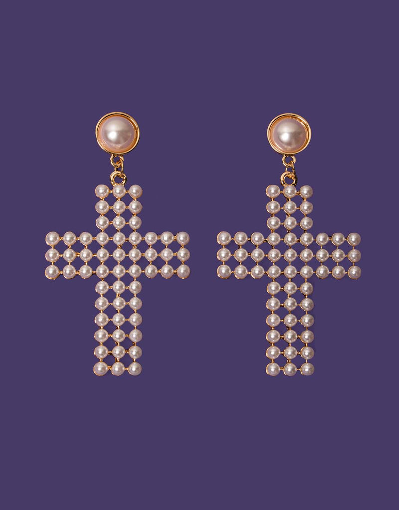 Cross Pearle Earrings