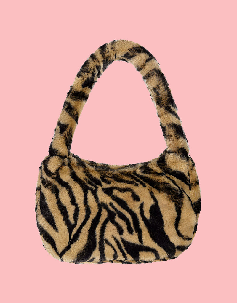 Faux fur tiger print hand bag