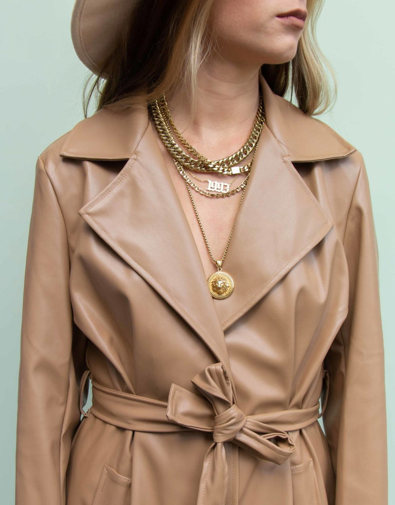 Faux leather trenchcoat