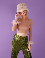 Feather trim sleeves top