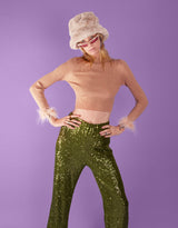 Feather trim sleeves top