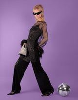 Glitter net longsleeve w/ fluffy sleeves