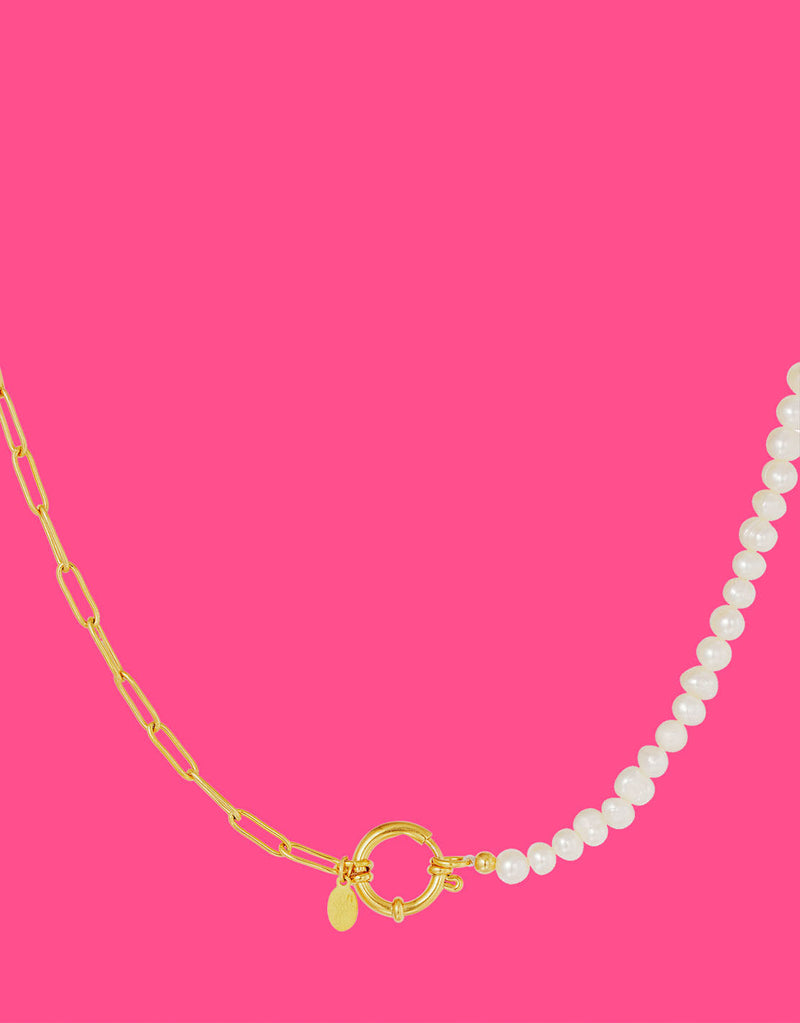 Half pearls half chains necklace