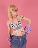 Handmade crochet fringe crop top